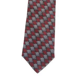 Jos. A. Bank Men’s Silk Tie Red Gray Geometric 58 inch Designer Wide Tie New